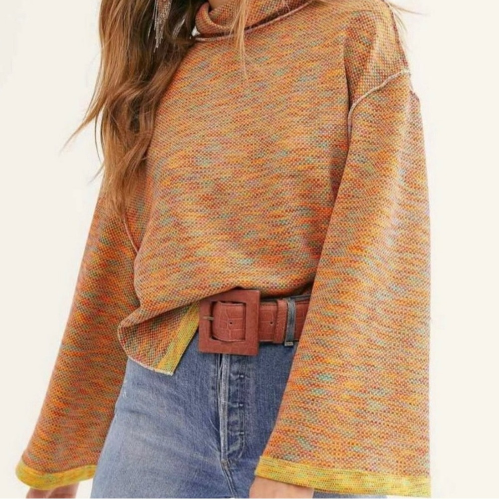 Free People Sunny Days Turtleneck Orange Multi Combo Size Small NWT